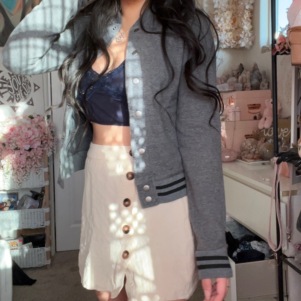 ♡ Charcoal Gray Varsity Bomber Jacket ♡